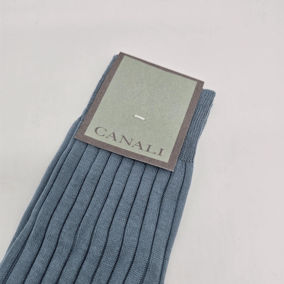 Canali Socks Mens Medium Light Blue Dress Ribbed 100% Cotton Crew Nordstrom - Picture 3 of 9